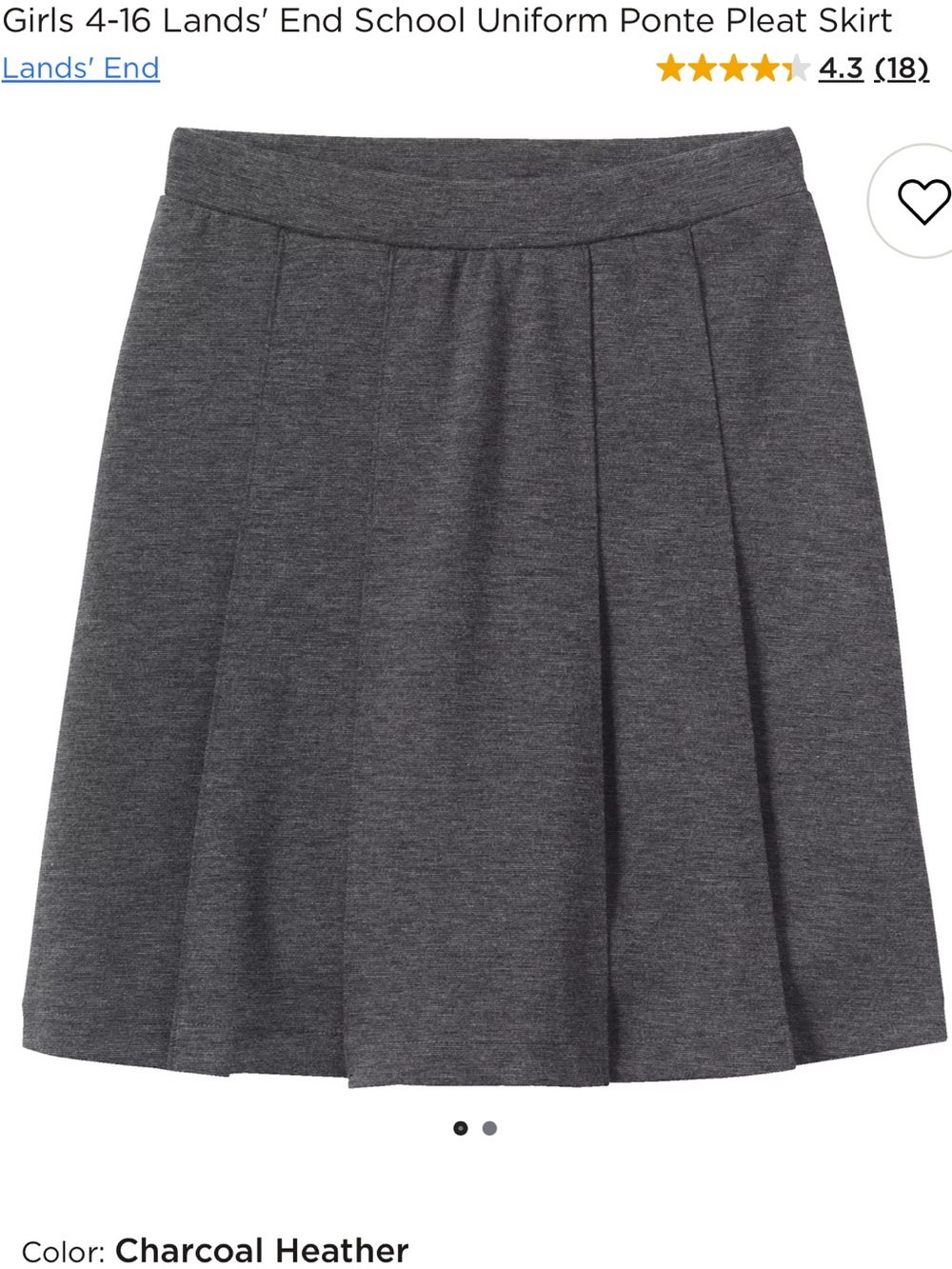 Lands' End Girls' Charcoal Gray Ponte Pleat Skater Skirt